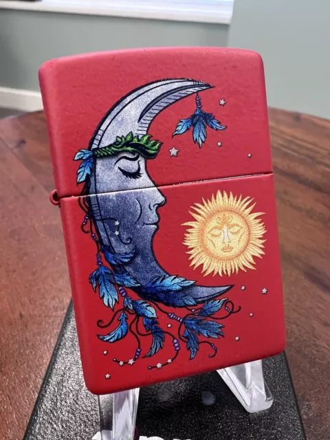 Zippo Windproof Lighter SUN & MOON Red Matte NEW IN BOX FREE POST