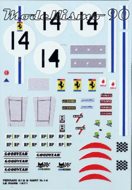 1971 Ferrari 512S Spider #14 Le Mans NART Gregory/Eaton Decal Sheet 1/43 NEW