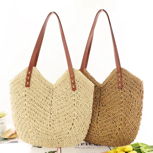 Women Boho Woven Handbag Summer Beach Tote Straw Bag Hollow Rattan Shoulder Bags