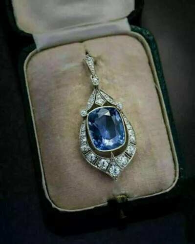 925 Sterling Silber_5.00Ct Blauer Saphir Anhänger _ Rund Schliff Diamant Präsent