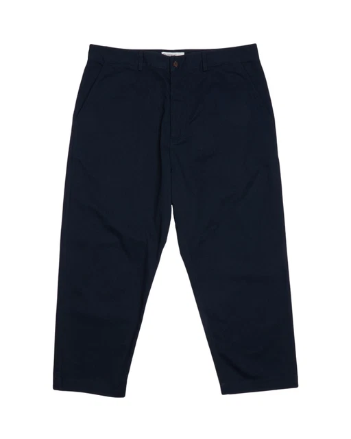 UNIVERSAL WORKS Cropped Pants Navy Cotton Men's Straight Leg Trousers Size 34