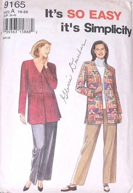 Easy Simplicity Pattern 9165 Jacket V Neck L Sleeve  Straight Leg Pant Sz 10-20