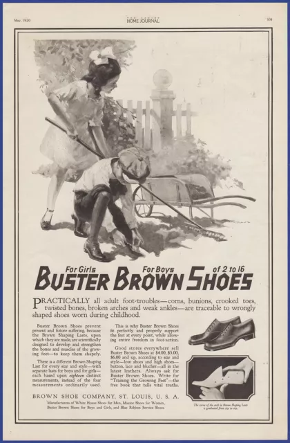 Vintage 1920 BUSTER BROWN Shoes Children's Fashion Ephemera 20's Print Ad