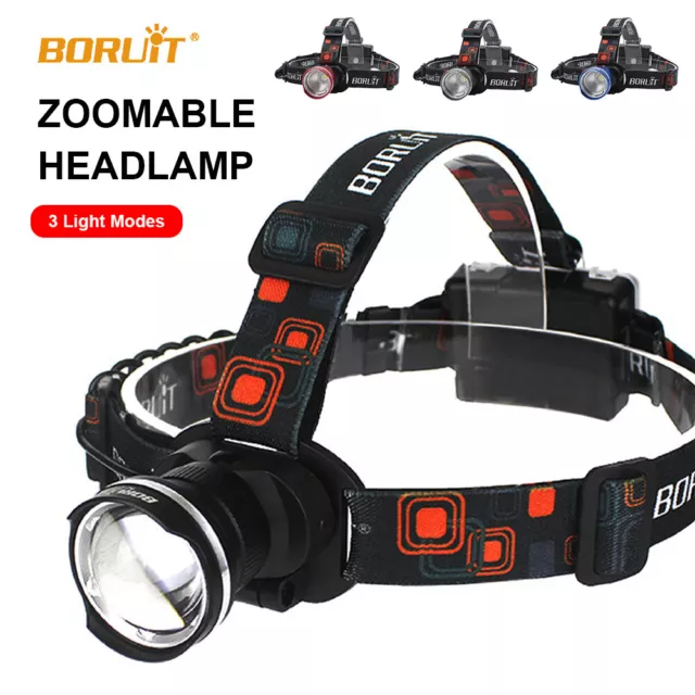 BORUiT 99000lm LED Headlamp Zoomable Headlight Head Torch Light Flashlight