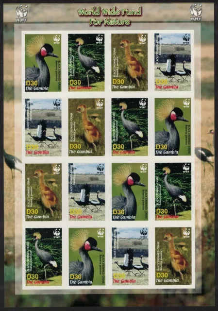 Gambia Birds WWF Black Crowned Crane Imperf Sheetlet of 4 sets 2006 MNH