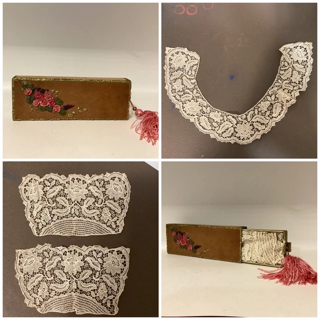 Set collari in pizzo vintage con bellissima scatola oro e floreale