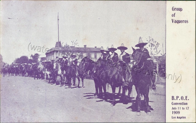 Los Angeles, CA: *extremely rare* 1909 Elks Postcard "Group of Vaqueros" BPOE
