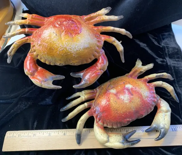 Blow Mold Crabs vintage pair Hong Kong made nautical beach restaurant decor