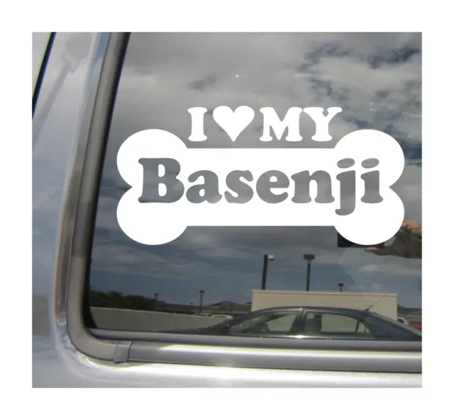 I Heart Love My Basenji - Dog Bone Car Vinyl Decal Sticker 13097