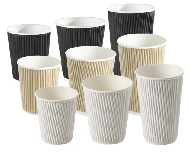 8/10/12/ Insulated Ripple Disposable Paper Coffee Cups, Black White / Brown