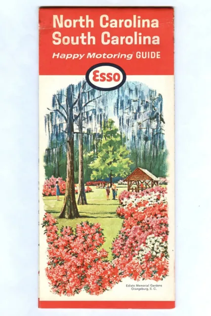 Vintage 1964 ESSO North & South Carolina HAPPY MOTORING Road Map! HUMBLE Oil!