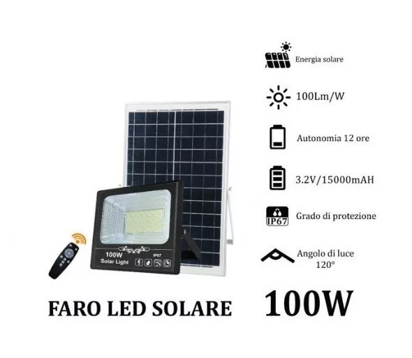 Phare Luminaire LED Panneau Solaire Photovoltaïque 100W avec Télécommande Cir