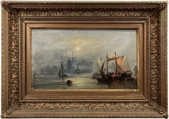 "Ships at Sea" In the style of J. M. W Turner 19th Century American Oil Painting