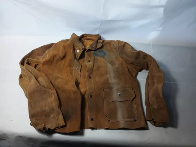Small Used Cowhide Leather Welding Jacket,  Flame-Resistant Heavy Duty G88