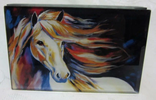 MARCIA BALDWIN WIND II Horse MUSIC,Jewelry BOX    Glass top and sides     UNUSED