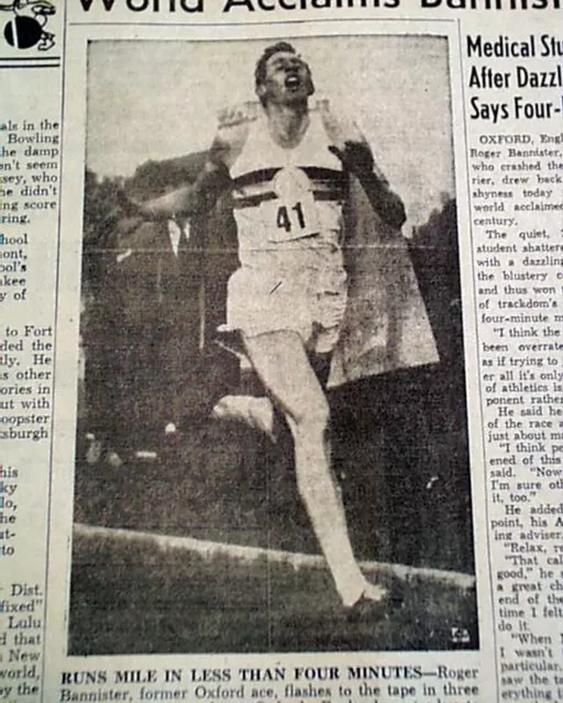 Roger Bannister Miracle 4 Minute Mile vs. John Landy Track Race 1954 Newspape