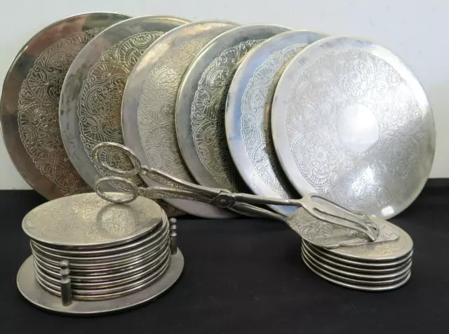 Vintage Set of 22 Silver Plated Coasters Stand Table Mats for Cup Cake