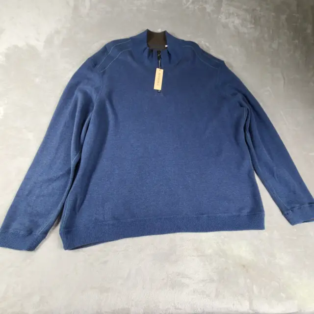 Tommy Bahama Pullover Sweater Mens Size XXL Blue Mock Neck Reversible 1/4 Zip