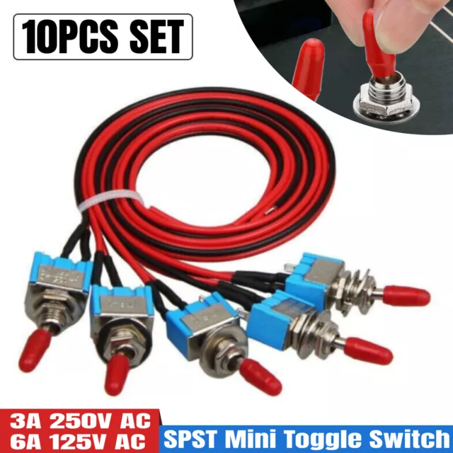 10PCS SPST Mini Toggle Switch Wires On/Off Metal 2 Position Automotive/Car/Truck