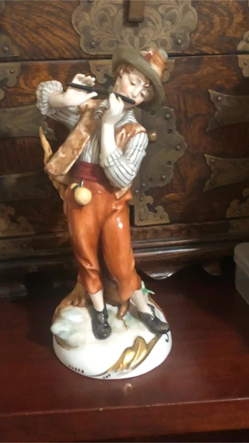 Antique Victorian Porcelain 18th Century Man Flute Figurine Hand Painted  Minte