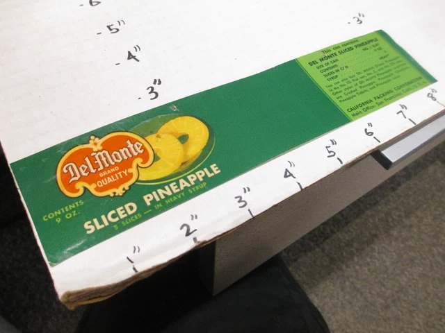 DEL MONTE sliced pineapple fruit 1930s metal tin can food paper label