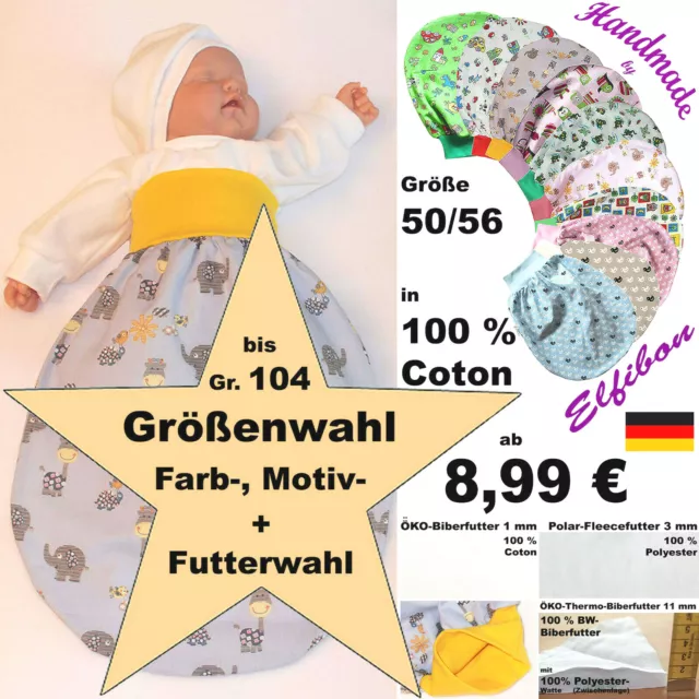 ELFIBON ÖKO Tiere Schlafsack Baumwoll Baby Pucksack Sommer- Winter Sack Swaddle