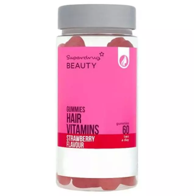 Superdrug Chewable Strawberry Gummie Hair Vitamins x60 - Growth & Anti Hair Loss