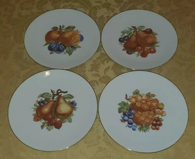 BAREUTHER Waldsassen Bavaria Germany Fruits SET OF 4 SALAD DESSERT PLATES 7 3/4"