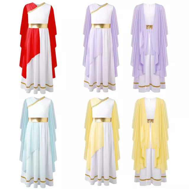 Kids Girls Liturgical Praise Dance Dress Shawls Patchwork Grecian Gown Dress