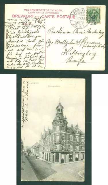 Denmark. Postcard 1905 RPO + Star Cancel. "Crown Pharmacy" 5 Ore. Adr: Sweden