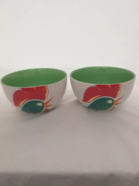 2 X Kellogg's Cornflakes Cereal Bowl Cockerel Breakfast Bowl Green Centre (H12)