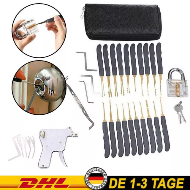 Lockpicking 28-teiliges Set Profi mit Transparentem Vorhängeschloss+Dietrich DHL