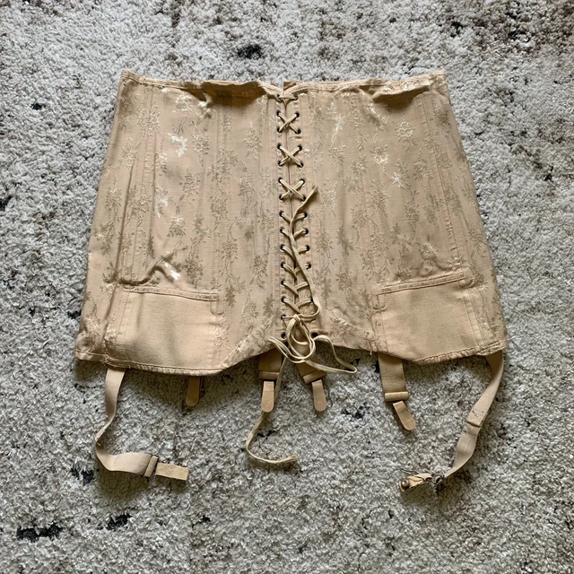 Vintage 1950s Floral Girdle Beige Used As Is Worn Lace Front