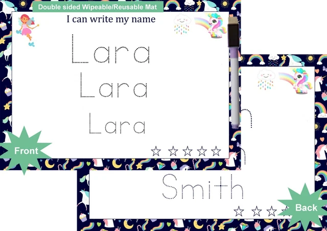 WRITE NAME CHART Tracing Name Mat Personalised Writing Chart Reuseable ...