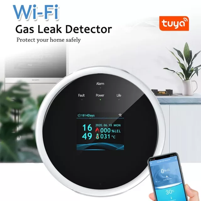 Tuay Wifi Gas Leak Detector Home Natural Gas Leak Detector LCD Screen APP Alarm