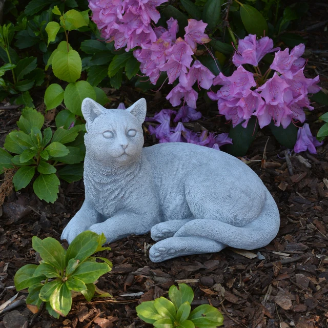 Massif Sculpture en Pierre Chat Allongé Kater Chaton' fonte de Résistant au Gel