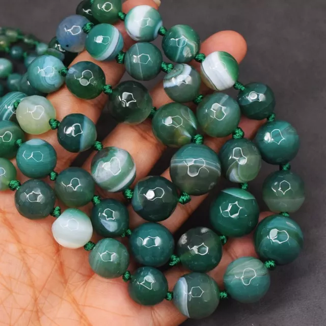 Natural 869Cts 3 Strand Green Onyx Faceted Round Shape Beads Necklace SK 14 E522 3