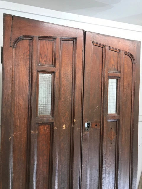 Solid Oak Front Door Set Antique Period Reclaimed Old Double Arts Crafts Arched 6