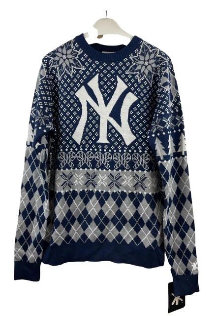 KLEW Uomo New York Yankees Vacanza Brutto Maglione Navy - Piccolo