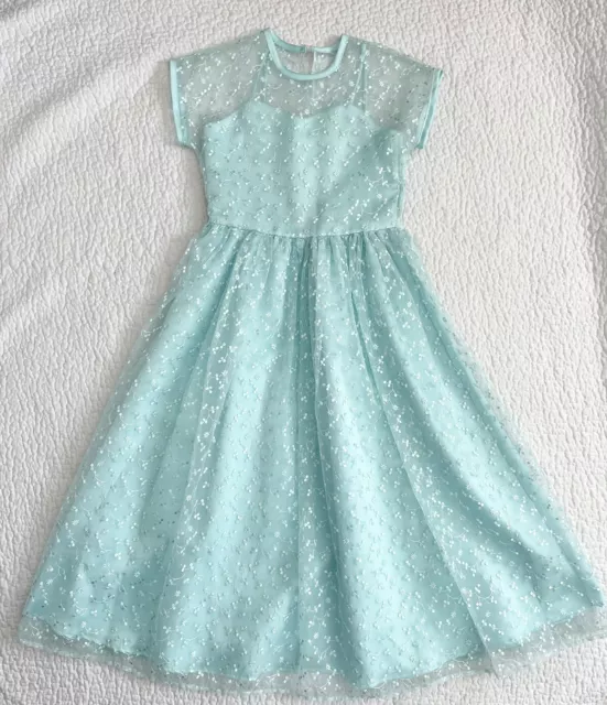 Storybook Heirlooms Formal Lace Overlay Girls Dress Sz 10 Aqua Turquoise Long