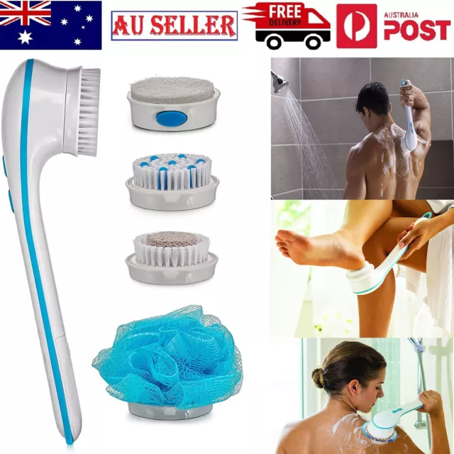 Electric Spinning Spa Brush Handled Body Bath Shower Back 5 Attachment Brush