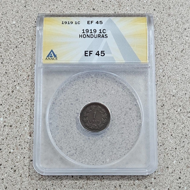 1919 Honduras 1 Centavo Bronze Coin ANACS Graded EF 45 Low Mintage KM# 70 *RARE*