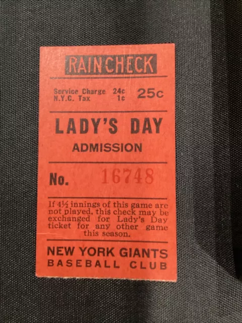 1955 New York Giants vs Brooklyn Dodgers Ladies Day Baseball Ticket