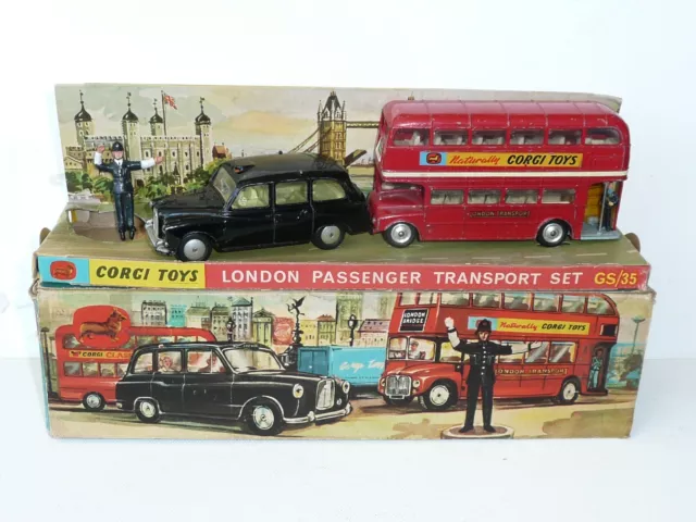 Corgi Gift Set 35 London Passenger Transport Set Bus  & Taxi Boxed  w/policeman