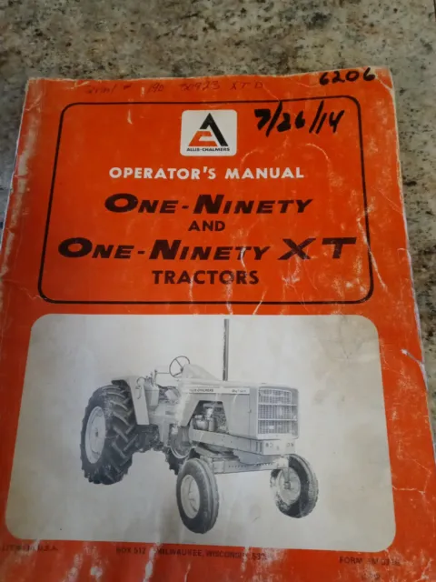 Allis Chalmets One-Ninety And One-Ninety XT Tractors Operator's Manual