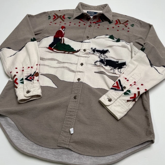 VNTG Polo Ralph Lauren (L) Sled Dog Alaskan Christmas Chamois Cotton Shirt VNTG Polo Ralph Lauren (L) Sled Dog Alaskan Christmas Chamois Cotton Shirt