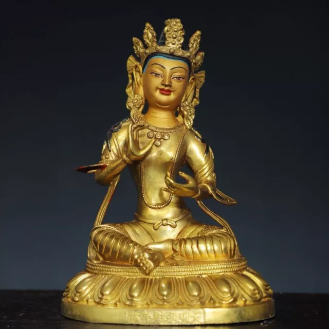 8" China Old Tibet Tibetan Buddhism temple Bronze gilt Tara Bodhisattva statue