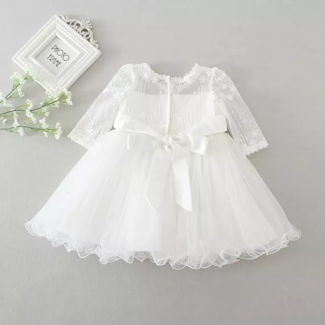 Floral Beaded Lace Christening Dress Infant Baby Embroidery Party Baptism Gown 3