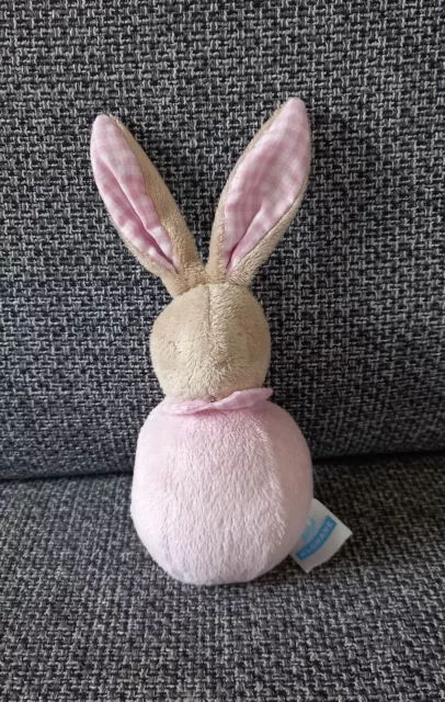 D1 - Doudou Peluche Lapin rose Beige Vichy Quille Boule Culbuto Grelot Klorane