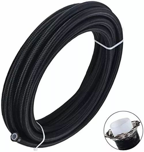 8-AN AN8 Braided Steel PTFE Fuel Hose Black 20FT 6M + Swivel Teflon Fitting Kit 2